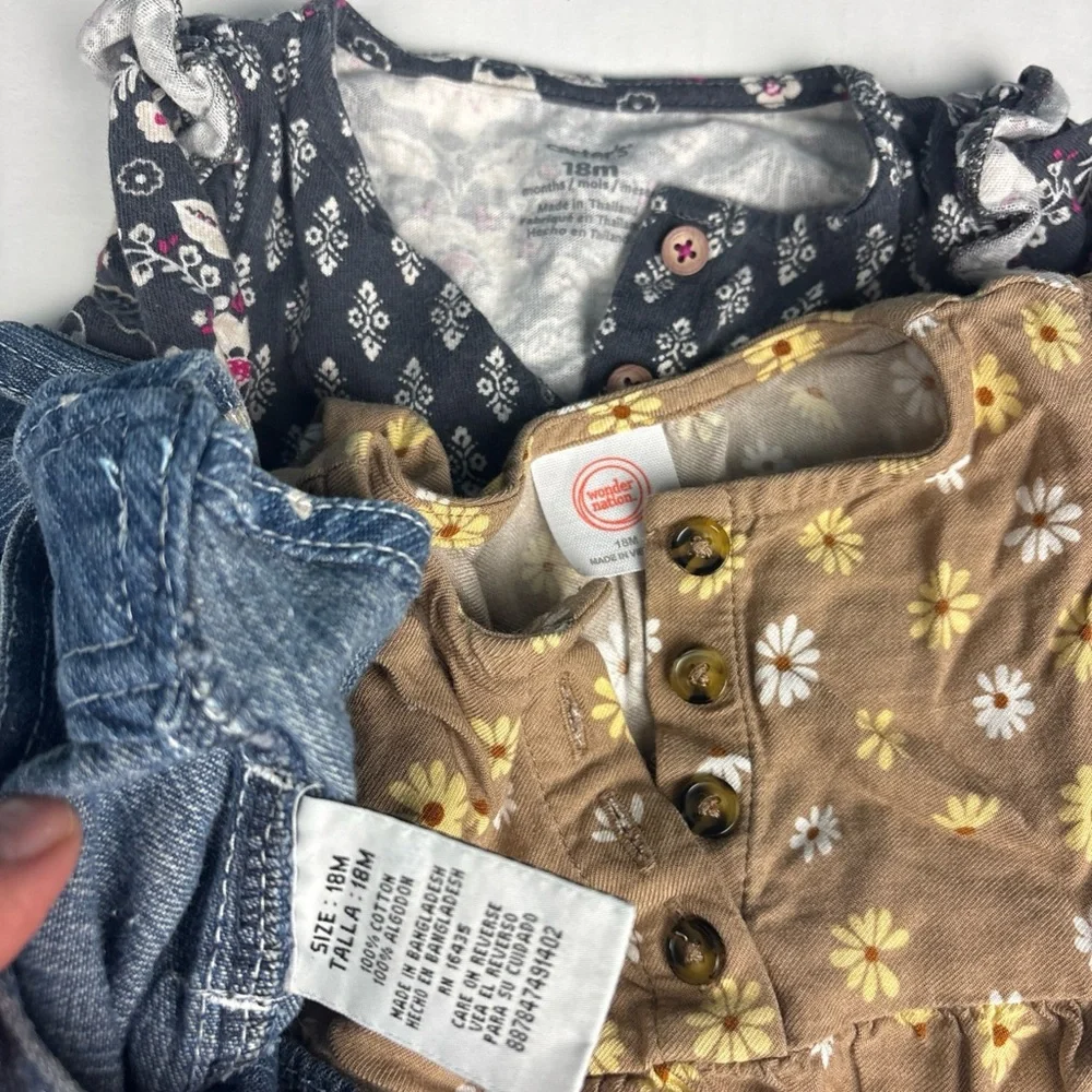 Baby Girl Size 18 Months Lot of 3 Heart Overalls Jumper One Piece Floral Spring